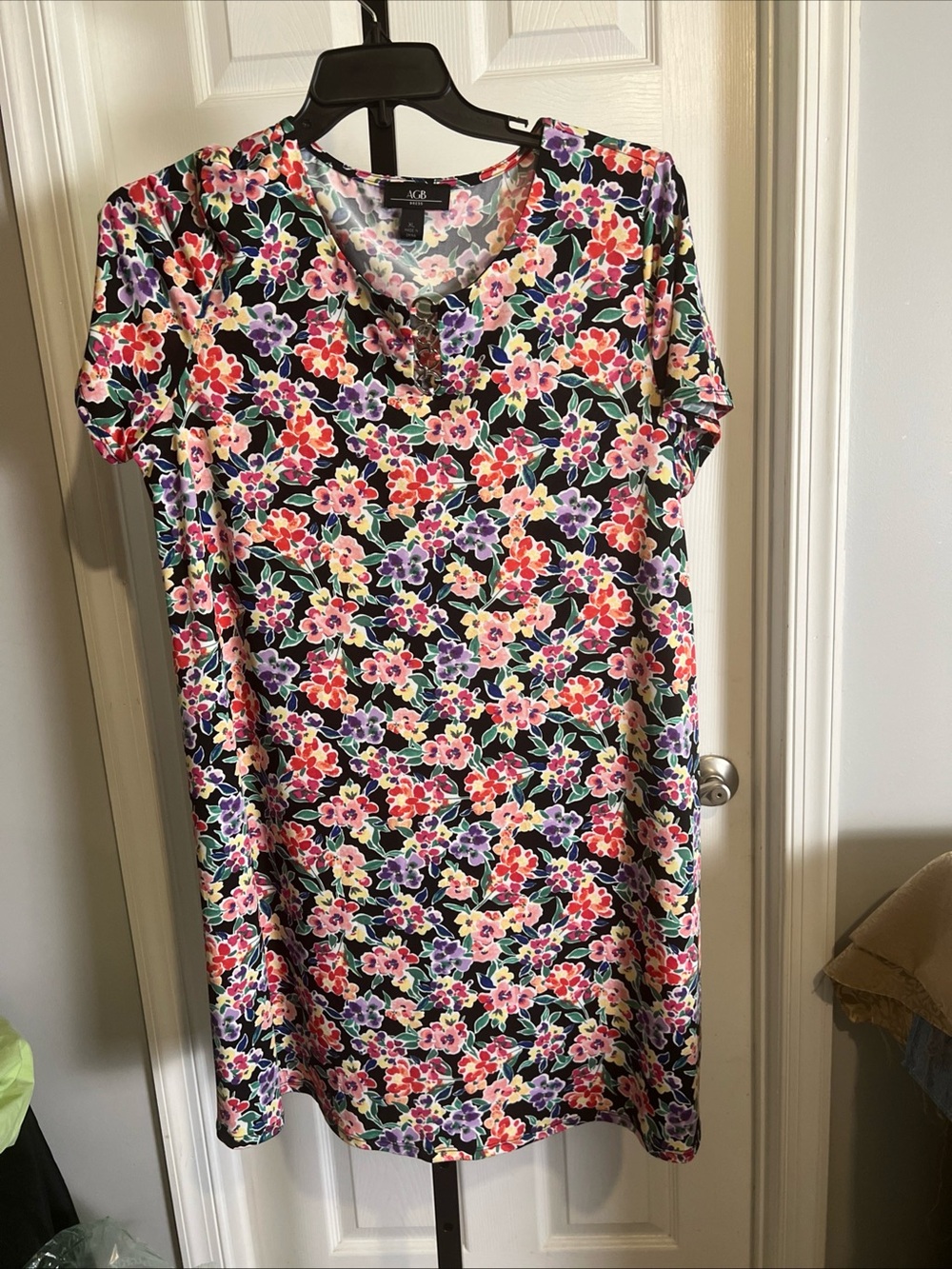 AGB Floral Polyester Stretch A-Line Swing Dress Size XL Spring Summer Perfect